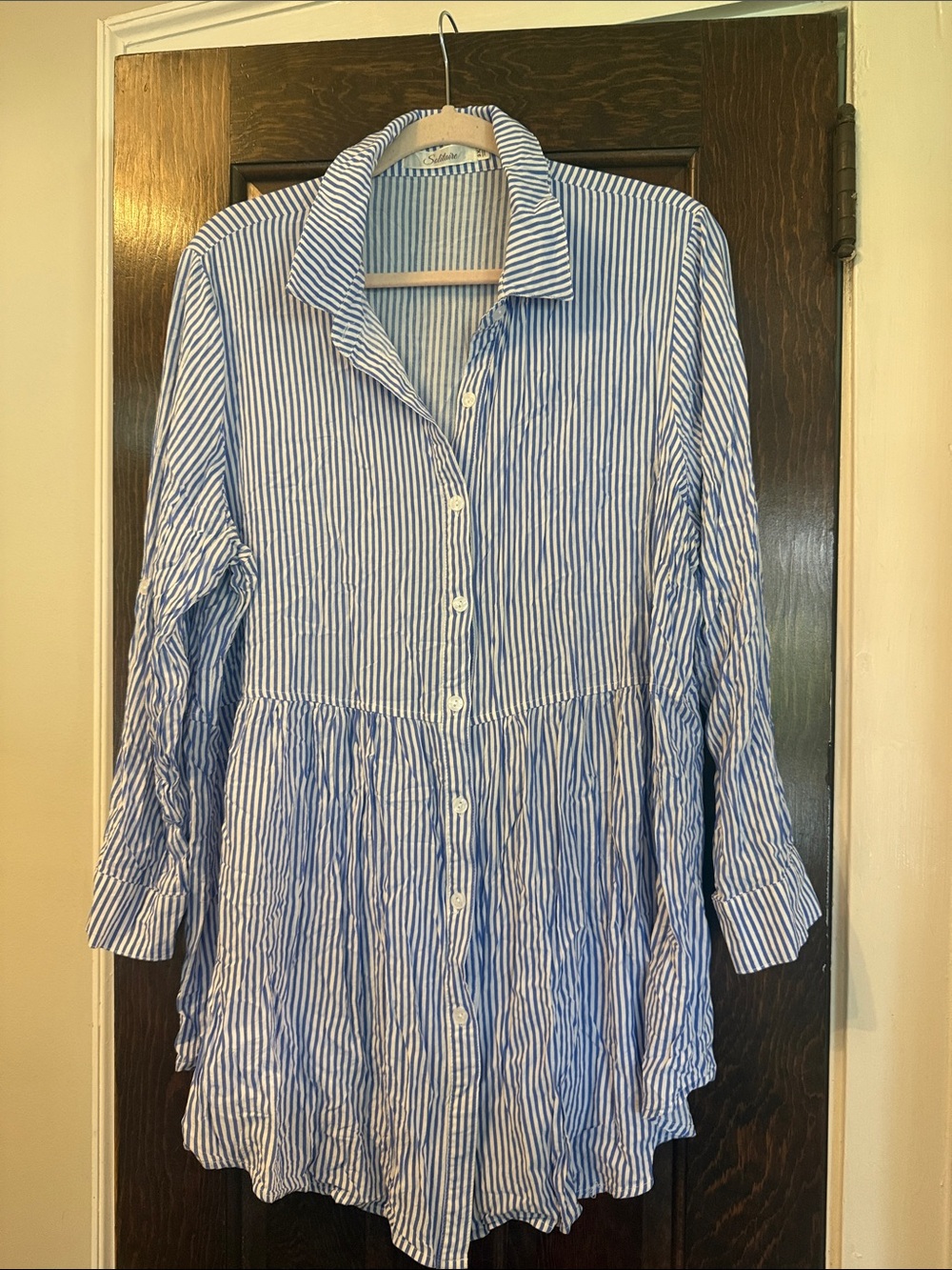 Solitaire Blue and White Striped Button-Front Tunic